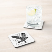 黒白のラベ飛んでいるン・リノ・カット コースター (右側)