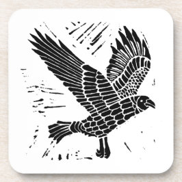 黒白のラベ飛んでいるン・リノ・カット コースター