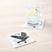 黒白のラベ飛んでいるン・リノ・カット スクエアペーパーコースター (インサイチュ)