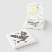 黒白のラベ飛んでいるン・リノ・カット ストーンコースター (横)