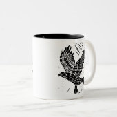 黒白のラベ飛んでいるン・リノ・カット ツートーンマグカップ (正面右)