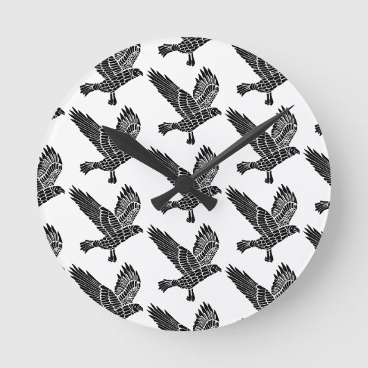 黒白のラベ飛んでいるン・リノ・カット ラウンド壁時計 (正面)