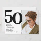 黒白の写真 50歳の誕生日パーティー 招待状 (正面)