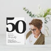 黒白の写真 50歳の誕生日パーティー 招待状 (スタンド正面)