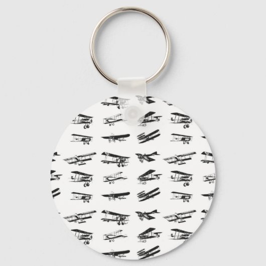 黒白の古い飛行機、ヴィンテージ キーホルダー (正面)