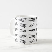 黒白の古い飛行機、ヴィンテージ コーヒーマグカップ (正面左)