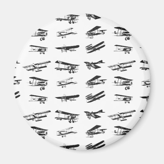 黒白の古い飛行機、ヴィンテージ マグネット (正面)