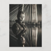 黒白の女の子で橋の二重露出 ポストカード (正面)