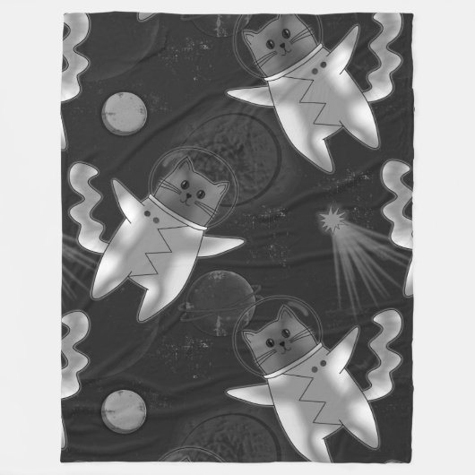 黒白の宇宙飛行士。 フリースブランケット (正面)