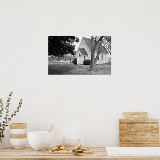 黒白の小さな田舎教会 ポスター (キッチン)