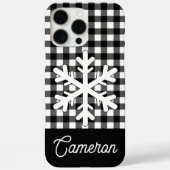 黒白の市松模様と雪の結晶のカスタムネーム Case-Mate iPhoneケース (裏面)