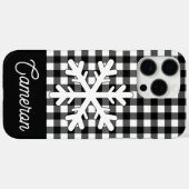 黒白の市松模様と雪の結晶のカスタムネーム Case-Mate iPhoneケース (裏面 (横))