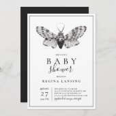 黒白の愛あなた蛾の赤ちゃんシャワー 招待状 (正面/裏面)