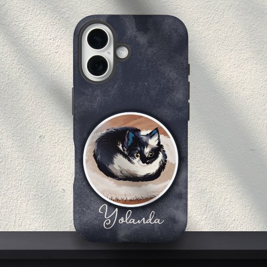 黒白の愛らしい寝猫アート カスタムネーム Case-Mate iPhoneケース