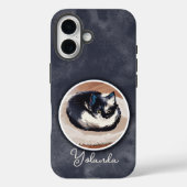 黒白の愛らしい寝猫アート カスタムネーム Case-Mate iPhoneケース (裏面)