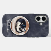 黒白の愛らしい寝猫アート カスタムネーム Case-Mate iPhoneケース (裏面 (横))