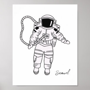 黒白の手で描かれた宇宙飛行士10代の少年 ポスター