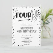 黒白の手のジェスチャー　４歳の誕生日 招待状 (スタンド正面)