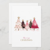 黒白の手描きピンクツリーのクリスマス シーズンカード (正面/裏面)