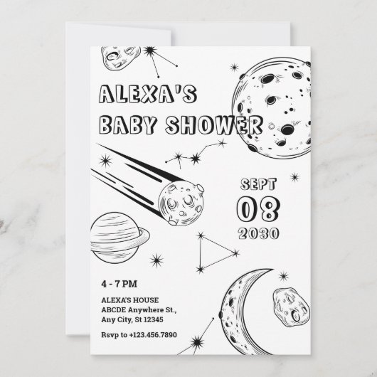 黒白の星占いムーンベビーシャワー 招待状 (正面)