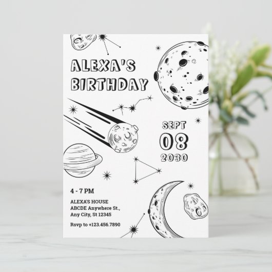 黒白の星占い月の誕生日 招待状 (スタンド正面)