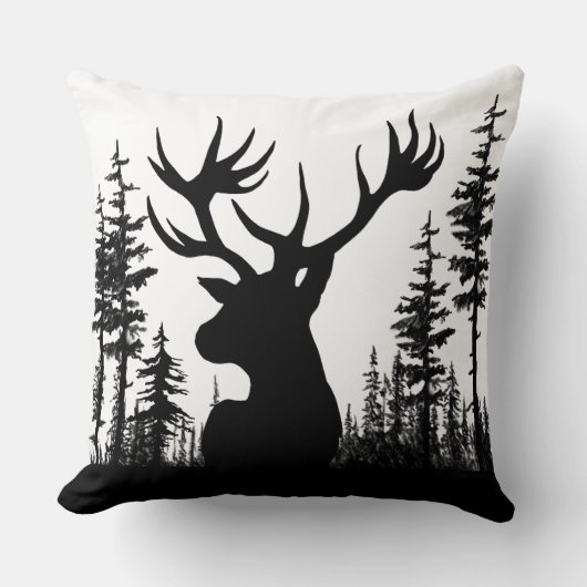 黒白の森の松の木 クッション (正面)