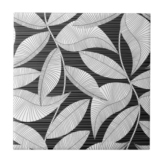 黒白の熱帯葉 タイル (正面)