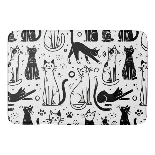 黒白の猫柄バスマット 面白いデザイン バスマット (正面)