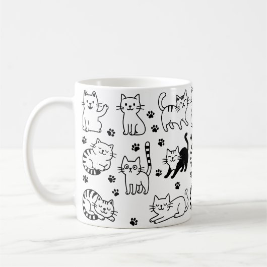 黒白の猫柄マグカップ コーヒーマグカップ (左)