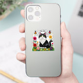 黒白の猫、花と蝶々 シール (スマートフォン)