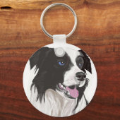 黒白の紅色の青い目 キーホルダー (正面)