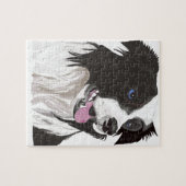 黒白の紅色の青い目 ジグソーパズル (横)