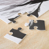 黒白の紅色の青い目 ジグソーパズル (側面)