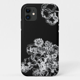 黒白の花が鉛筆で描かれたカントリー風のiPhone 5ケース iPhone 11 ケース