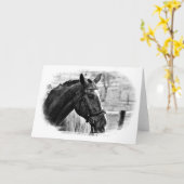 黒白の馬のスケッチ カード (黄色い花)
