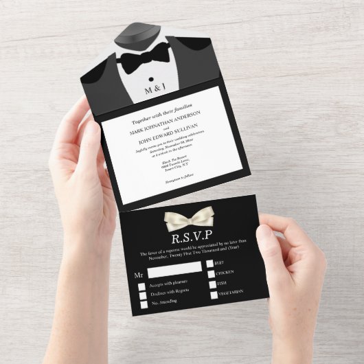 黒白のMr. | ゲイカップルの男性結婚写真 オールインワン招待状 (貼ってはがせる)