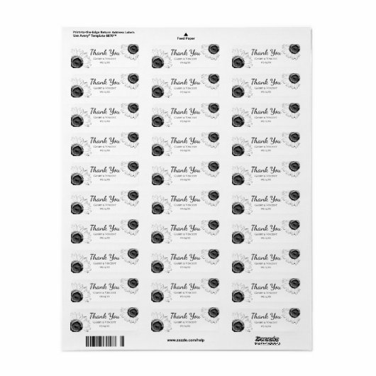 黒白ひまわりサンフラワーサンキューメッセージカード ラベル (フルシート)