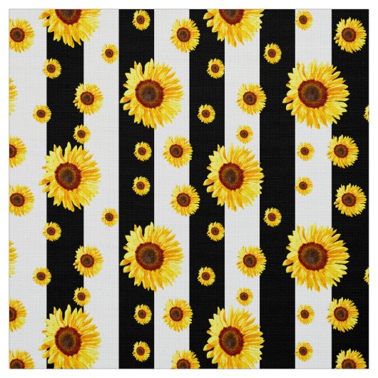 黒白ひまわりストライプの花 ファブリック (見本)