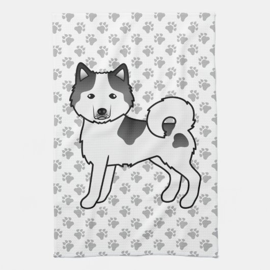 黒白アラスカン・マラミュート かわいいキャラクター 犬 キッチンタオル (縦)