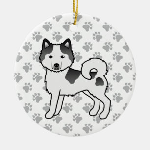 黒白アラスカン・マラミュート かわいいキャラクター 犬 セラミックオーナメント