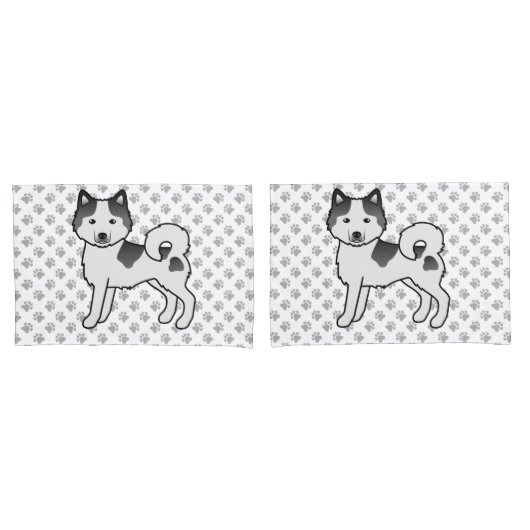 黒白アラスカン・マラミュート かわいいキャラクター 犬 枕カバー (フロントセット)