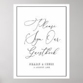 黒白エレガントのゲストブックのサイン ポスター (正面)