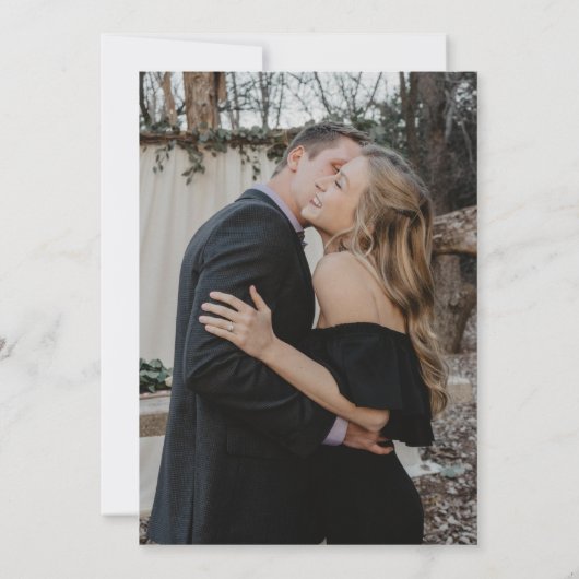 黒白エレガントの写真のスクリプ結婚ト セーブザデート (裏面)