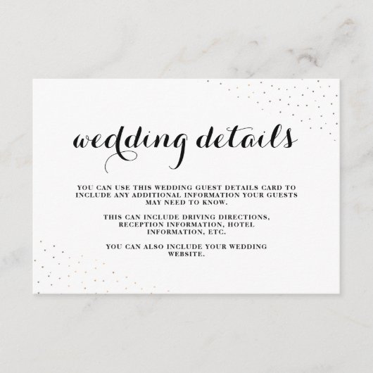 黒白エレガントドットの結婚詳細 エンクロージャーカード (正面)