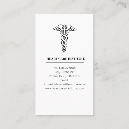 黒白エレガント心臓専門医ドクターフォト 名刺 (裏面)
