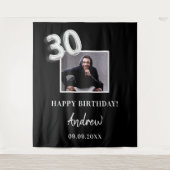 黒白カスタムフォトネームの男の30歳の誕生日 タペストリー (正面)
