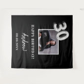 黒白カスタム写真名付き30歳誕生日 タペストリー (正面(横))