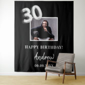 黒白カスタム写真名付き30歳誕生日 タペストリー (インサイチュ)