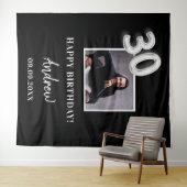 黒白カスタム写真名前男30歳誕生日 タペストリー (インサイチュ(横))