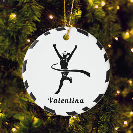 黒白ガールランニングズ・マラソンランナージョガー セラミックオーナメント